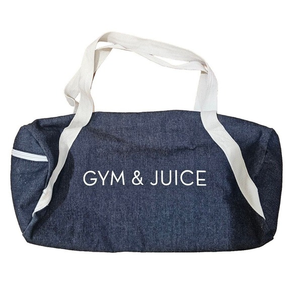 Gym & Juice Denim Gym Duffel Bag Zipper Travel Tote 2 Compartments - Picture 1 of 4